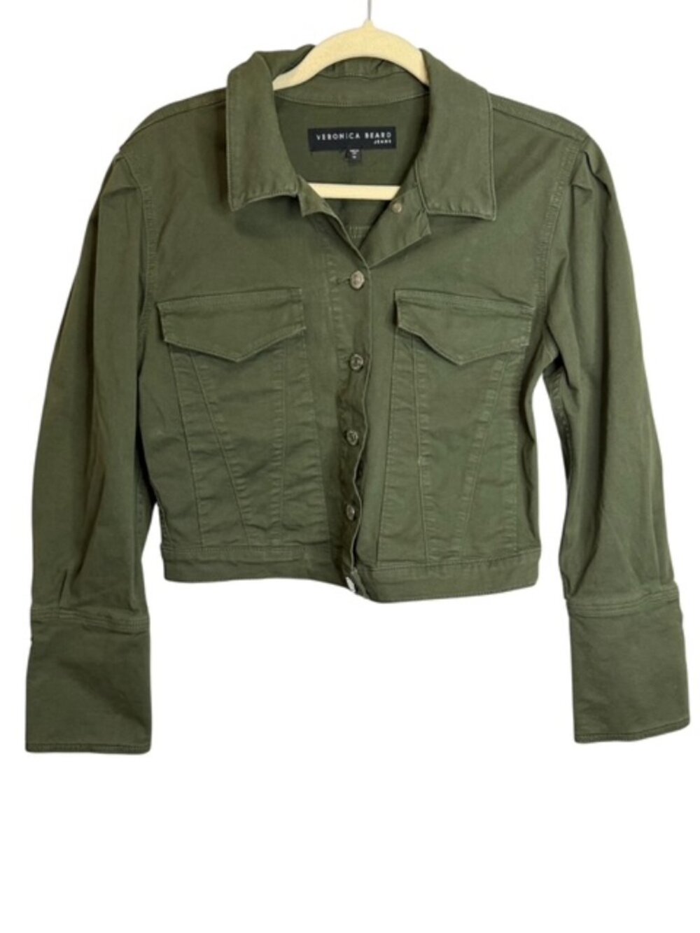 Veronica Beard Jacket Women's Medium Military Denim Trucker Cropped Army Green